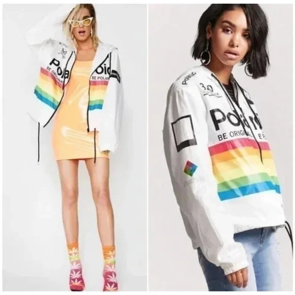Retro 90’s 320 Land Camera Polaroid One Step Rainbow Windbreaker Jacket medium - Picture 1 of 9